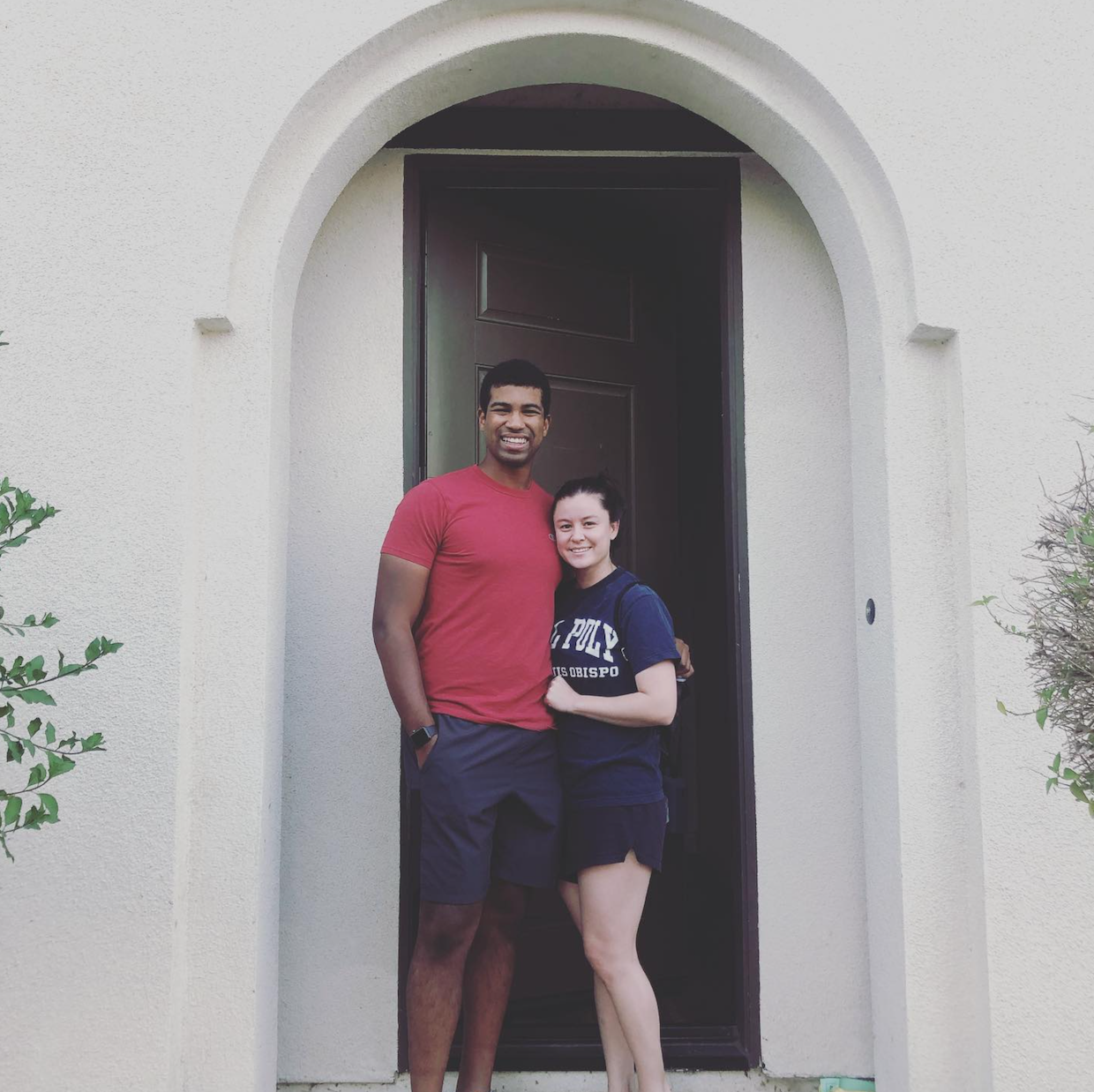 A happy family outside their Redlands, California home
