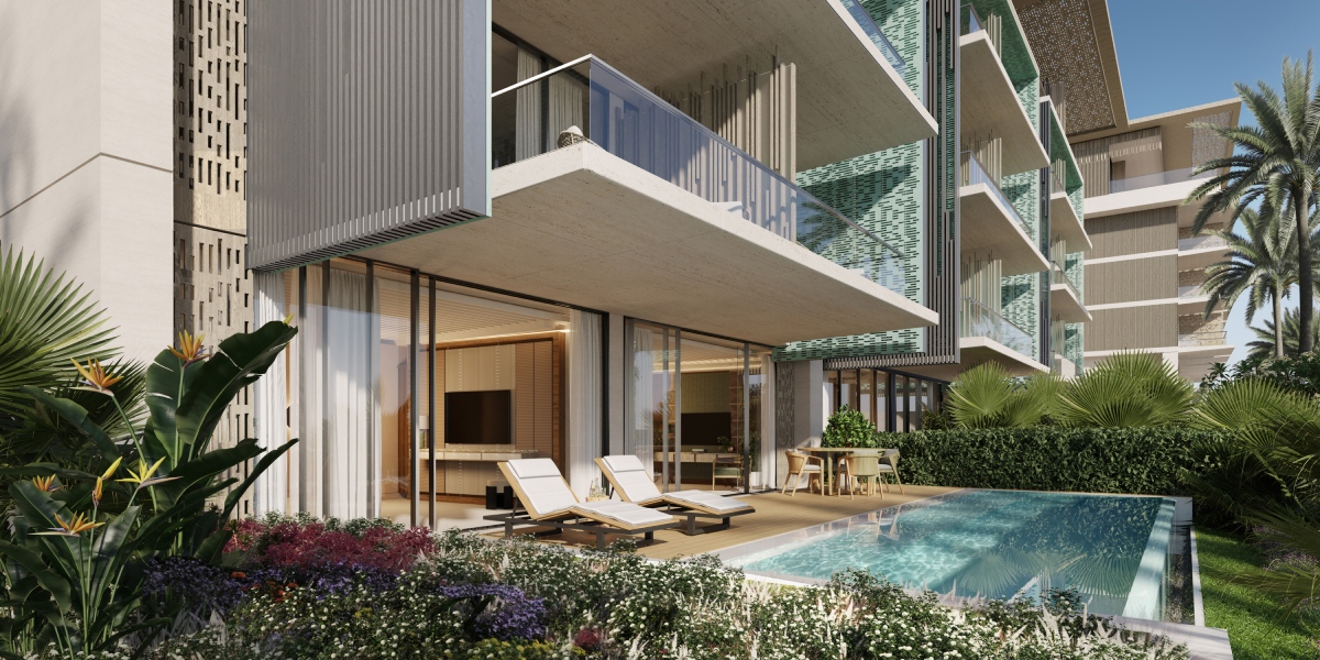 Condominio de lujo con piscina y terraza moderna