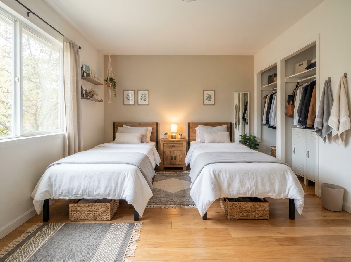 Sample furnished shared bedroom in a GUUD Homes residence (placeholder photo)