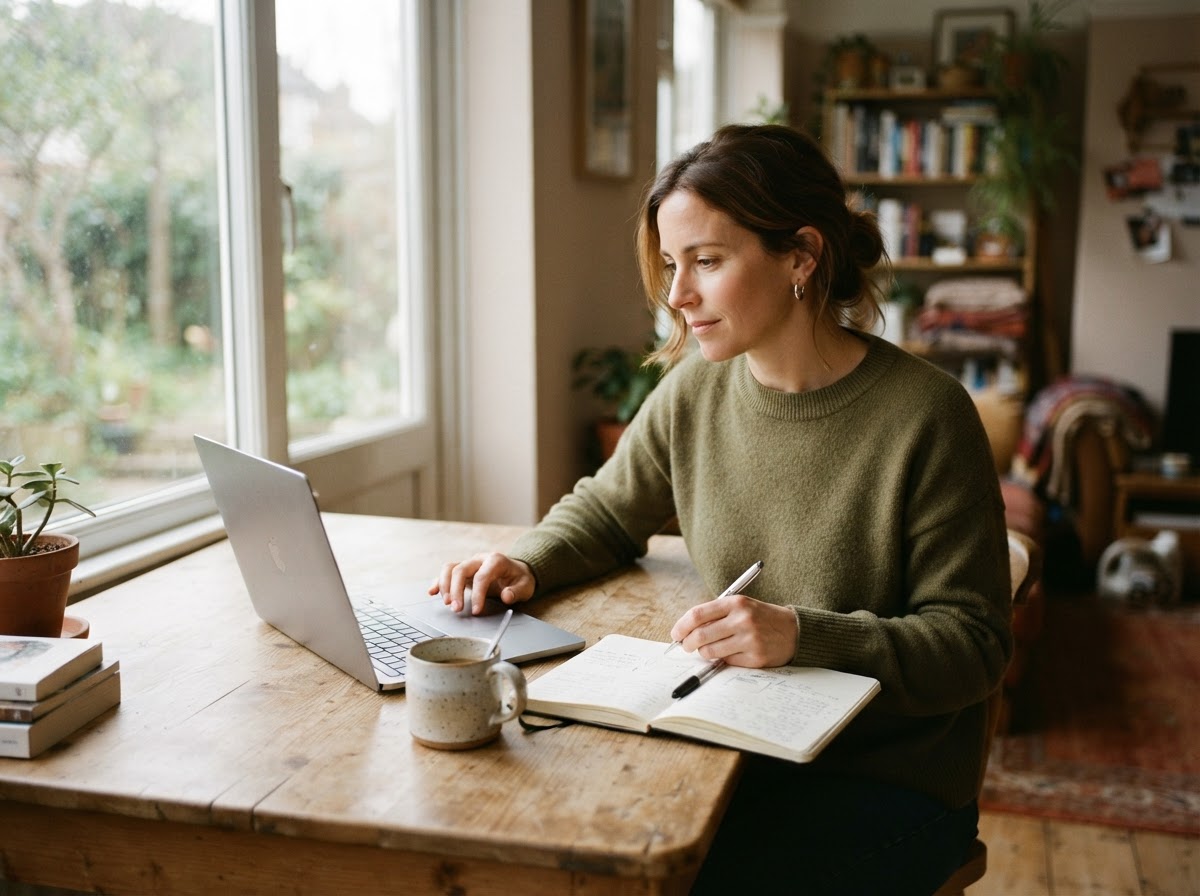 A founder working alone at a simple desk, where Get Started Websites began