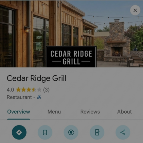 Google listing of Cedar Ridge Grill showing only 3 reviews