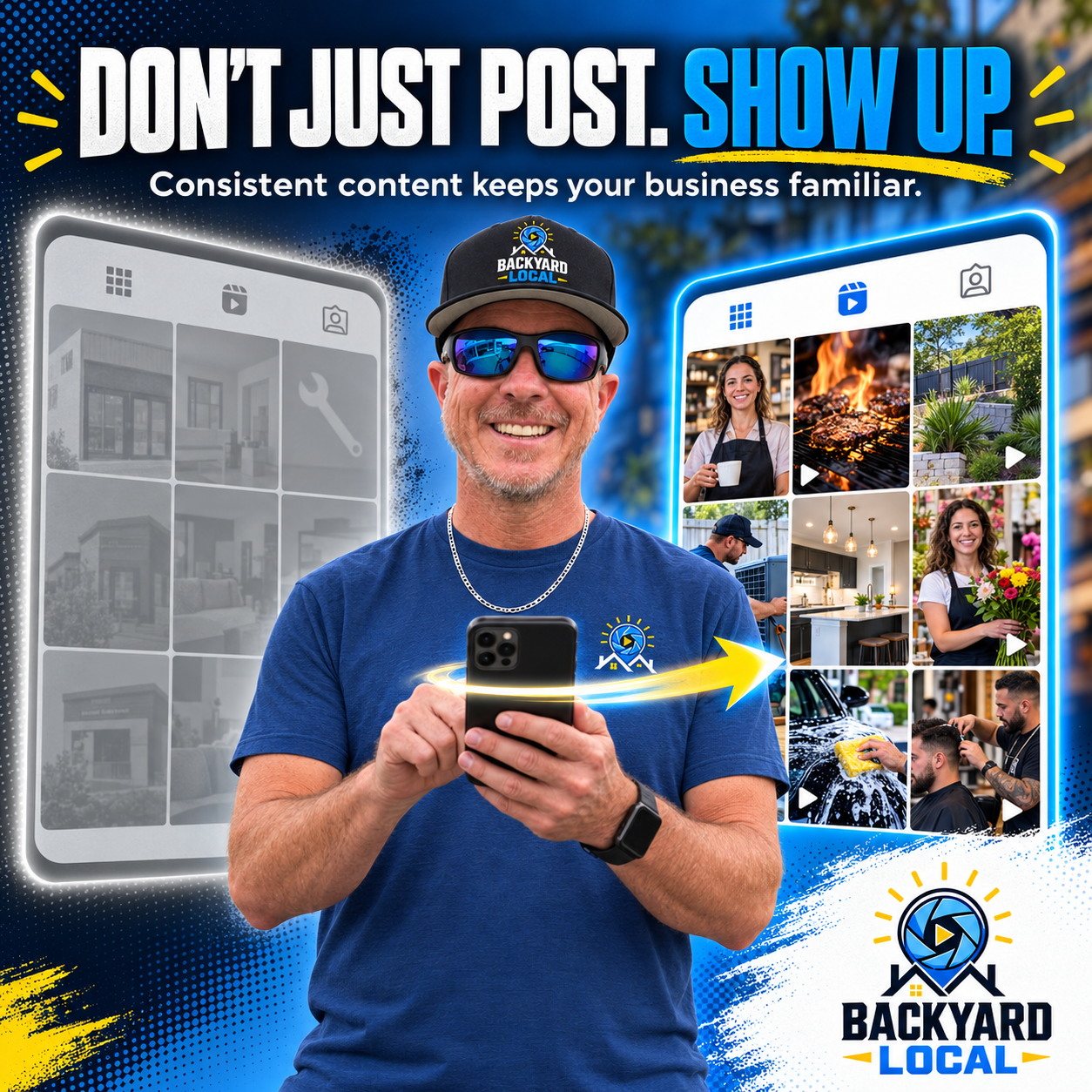Backyard Local - Don't Just Post. Show Up. Bryan with local content showcase
