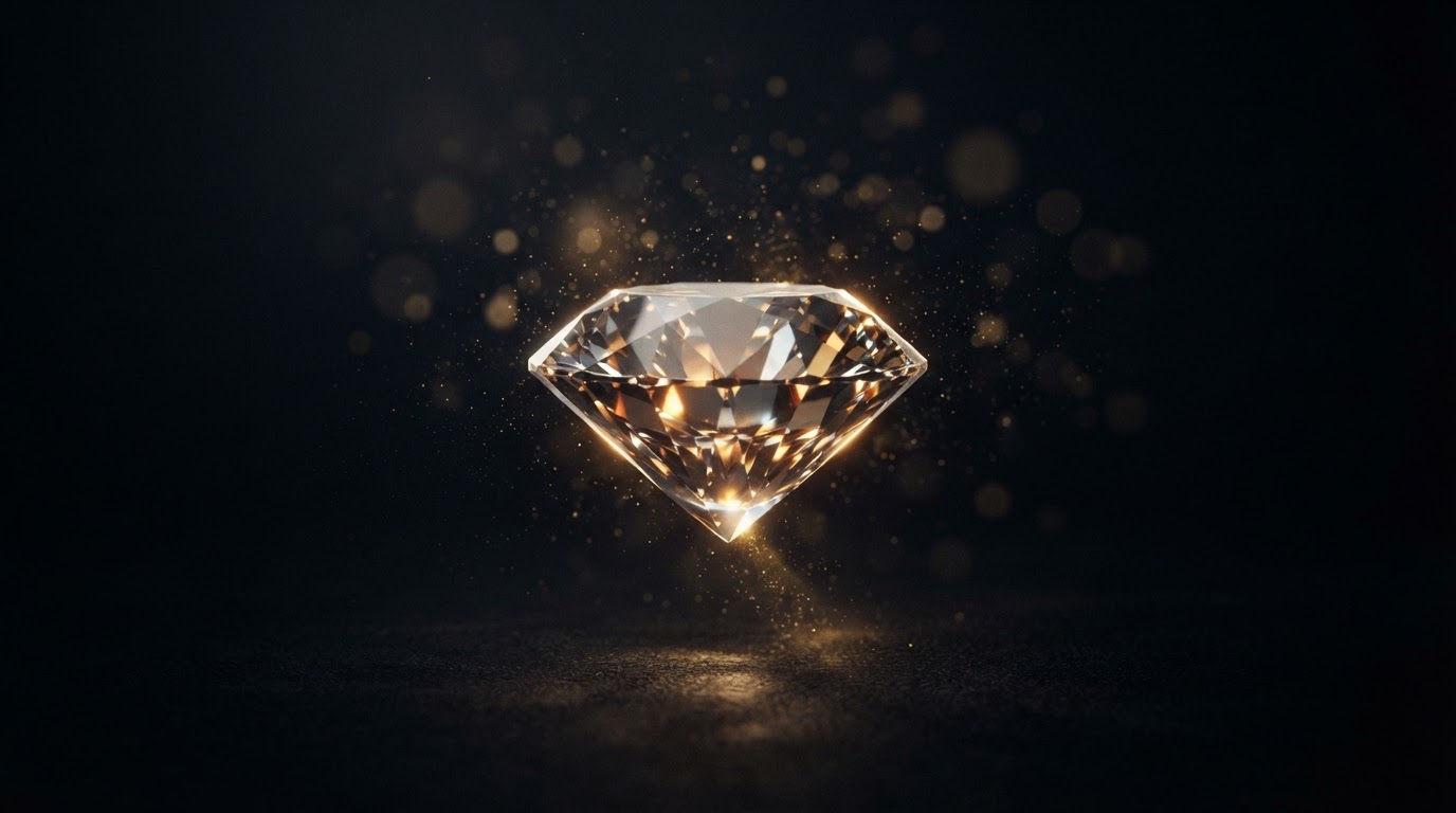 A brilliant-cut diamond refracting gold light, symbolizing Diamond Capital Solutions
