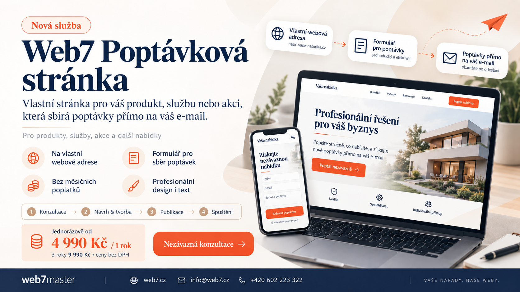 Ukázka Web7 Poptávková stránka na notebooku a mobilním telefonu