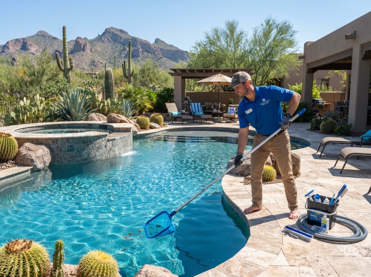 Pool and spa maintenance at a desert rental