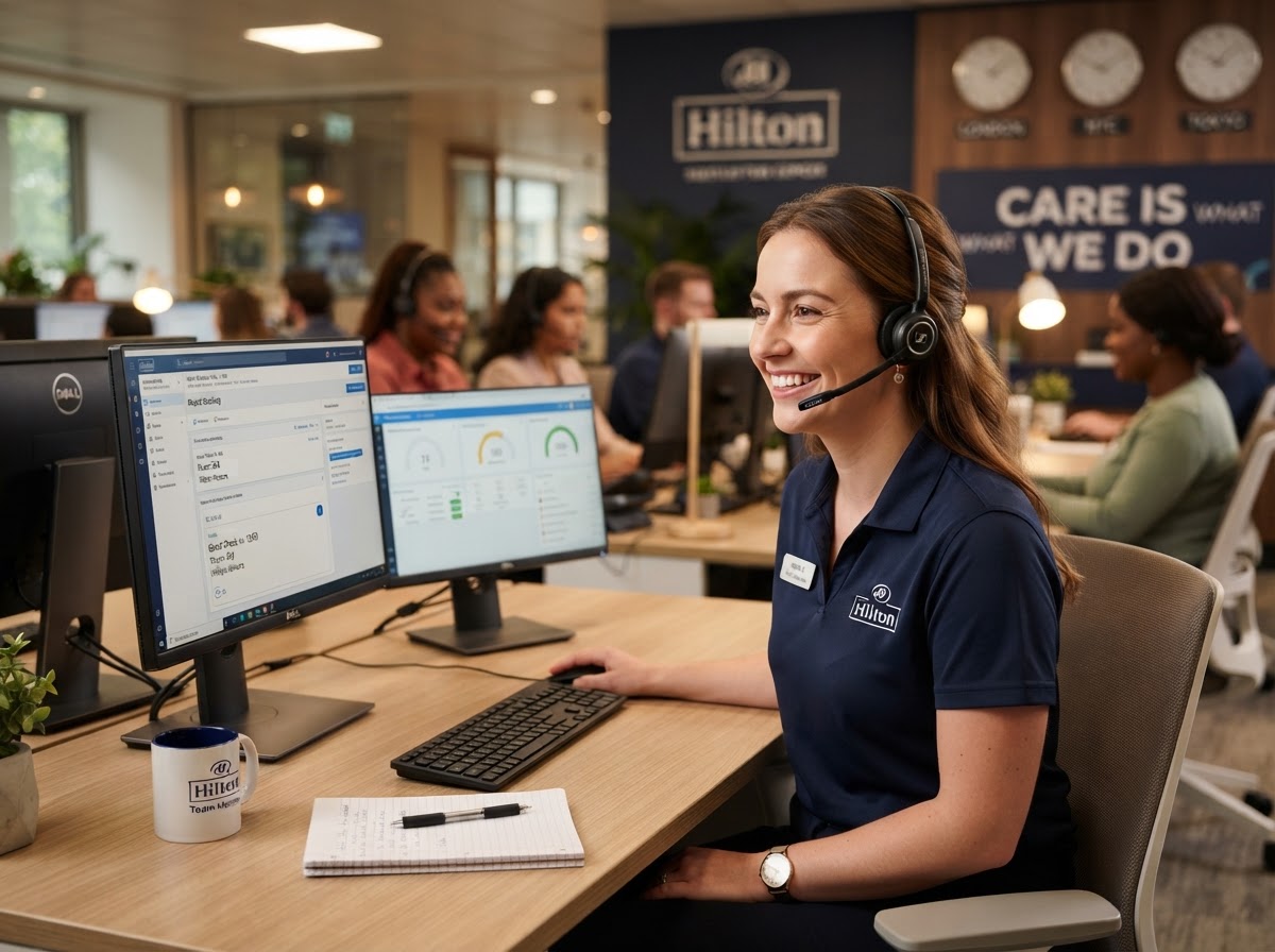 24/7 guest support representative with headset
