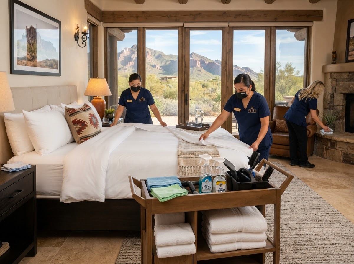 Professional housekeeping cleaning a rental