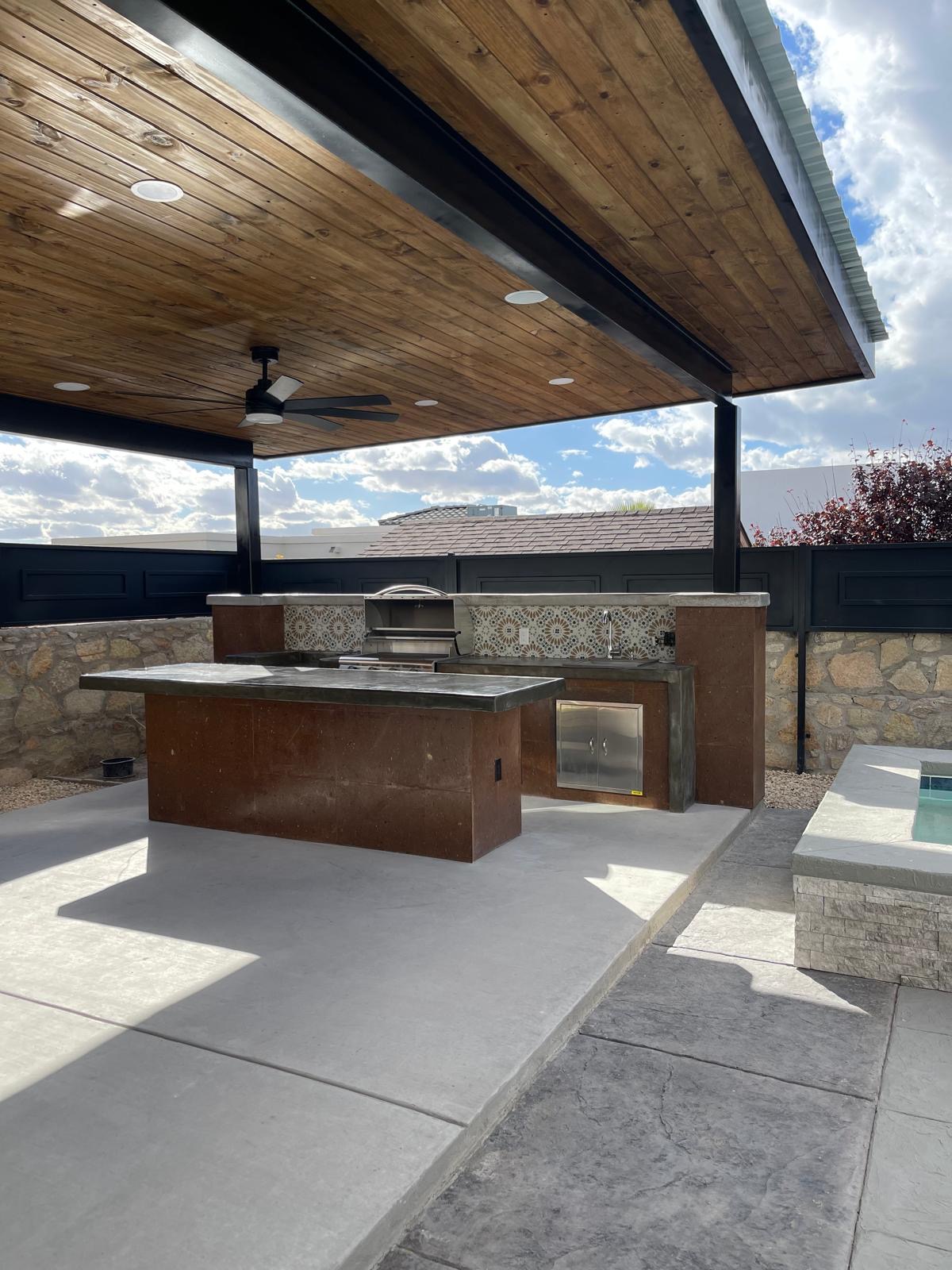 Wood-Plank Patio Cover & Bar Island El Paso TX