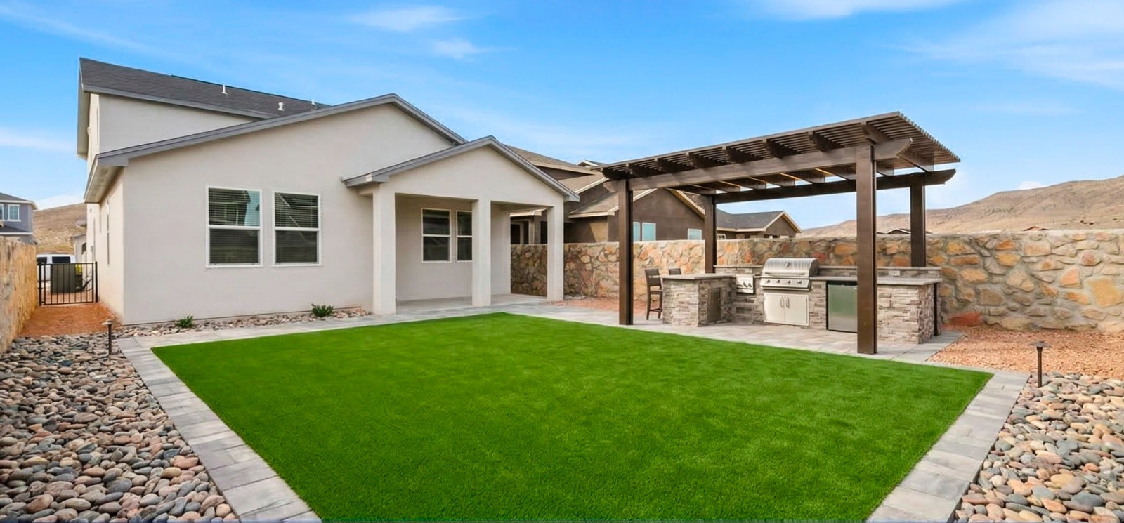 Backyard Turf & Custom BBQ Pergola El Paso TX