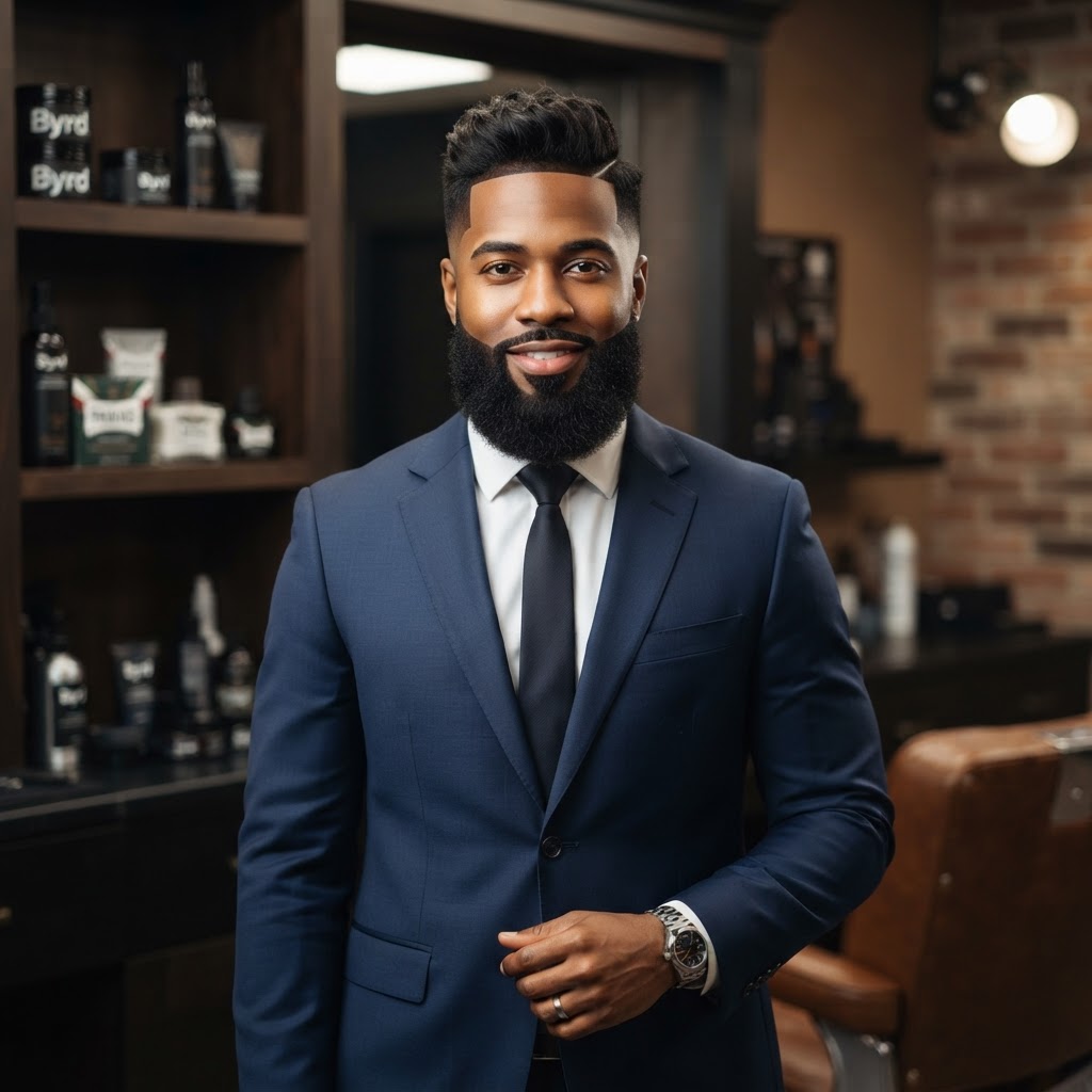 Black American man with a classic gentleman haircut and sculpted beard combo transformation
