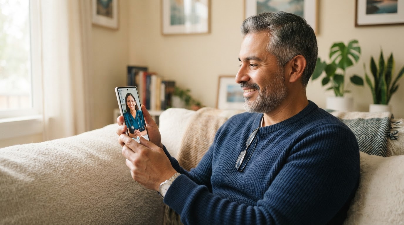 Persona realizando una videoconsulta médica desde casa con MediYA