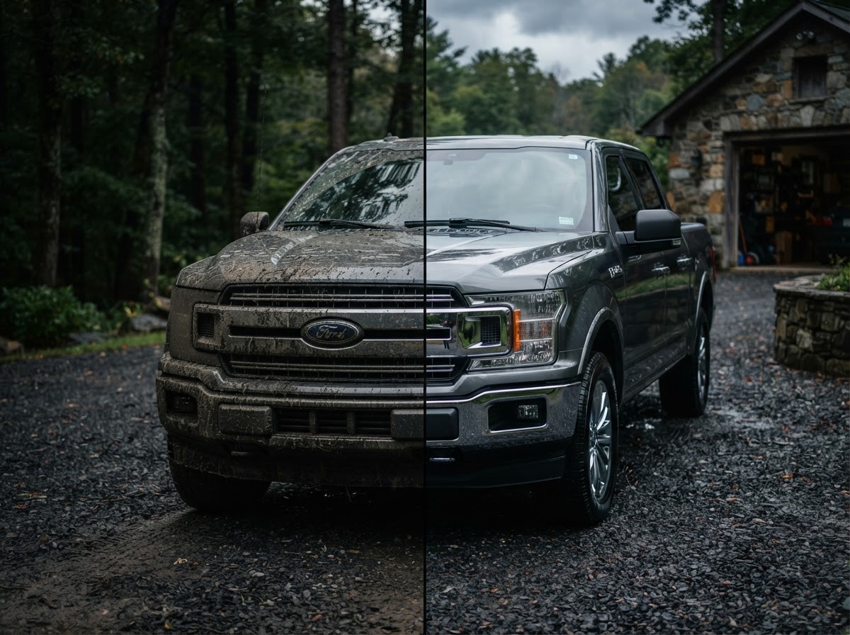 Sample before — dirty vehicle (placeholder imagery, not an actual MEHL's customer vehicle)