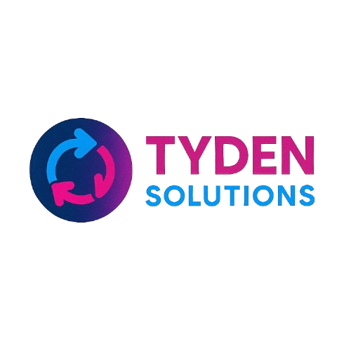 Tyden Solutions logo — circular navy-to-magenta swirl icon with the TYDEN SOLUTIONS wordmark