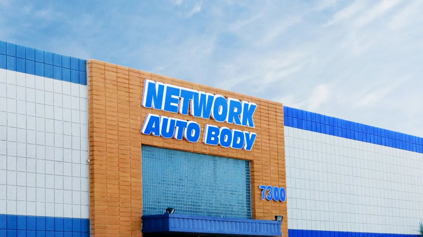 Network Auto Body North Hollywood flagship building exterior on Radford Ave