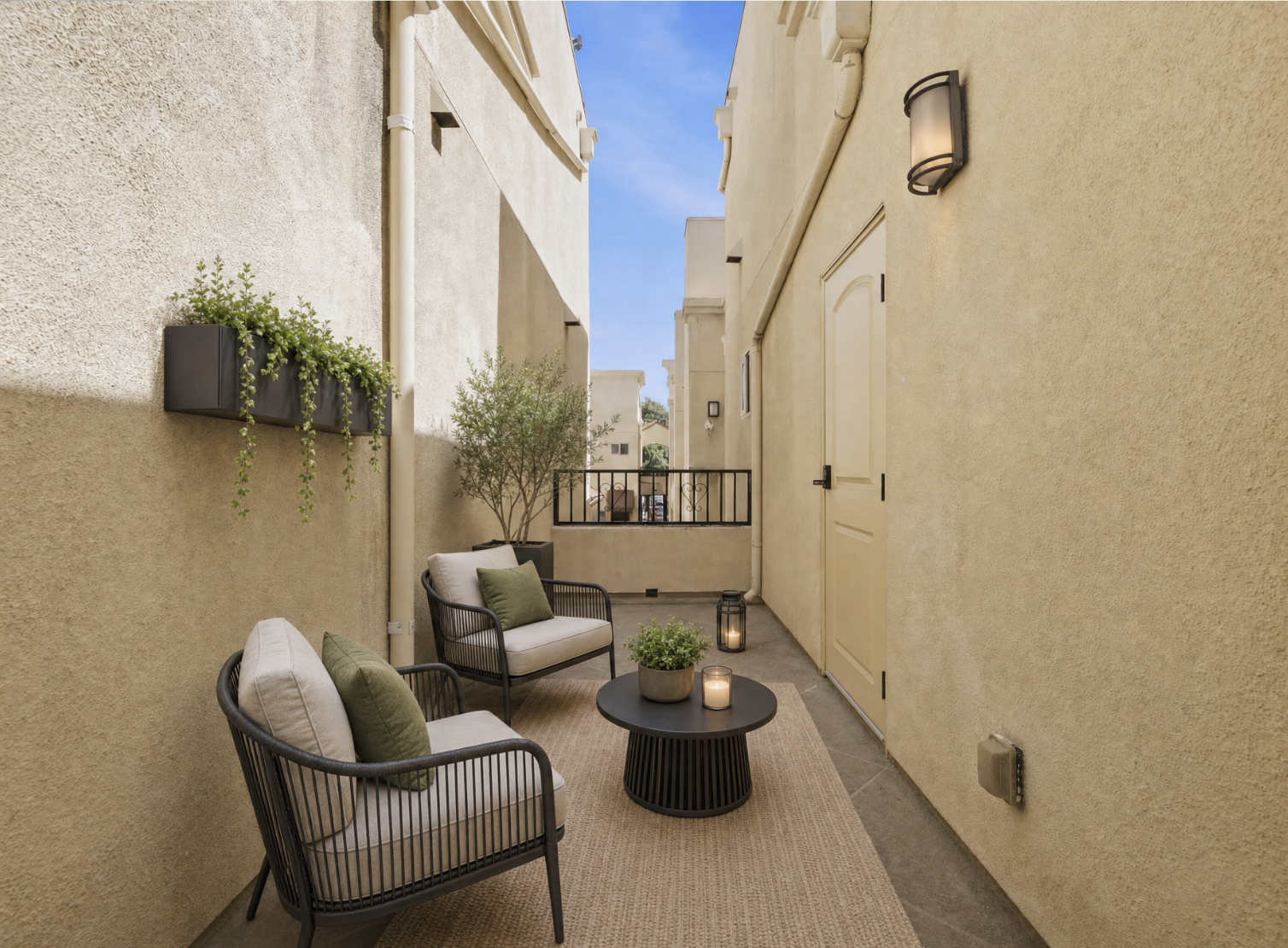 Private outdoor courtyard retreat with seating area