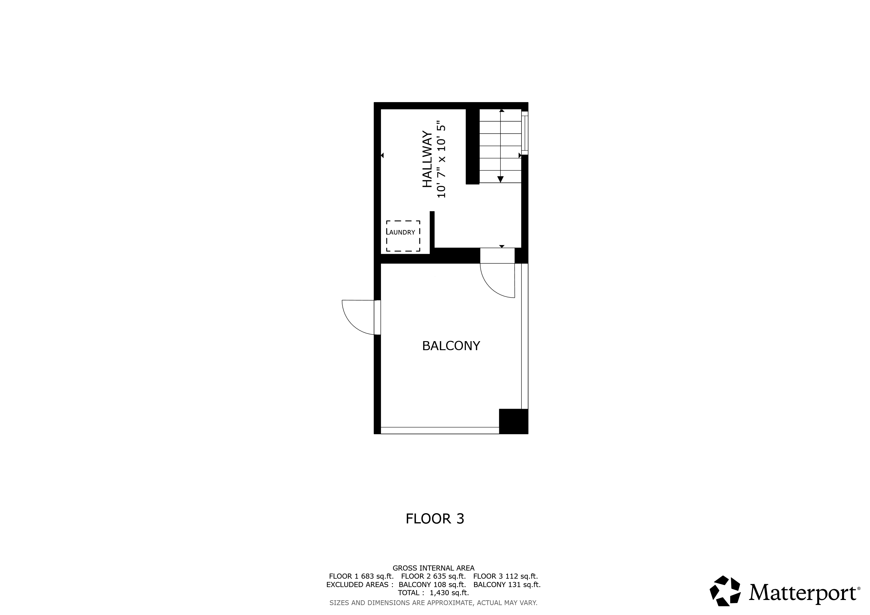 Floor 3 Layout: Laundry and Rooftop Balcony Courtyard
