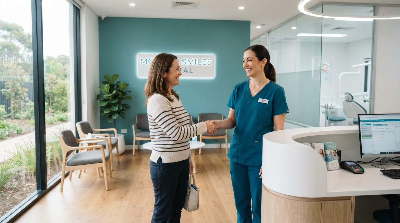 Friendly dental hygienist welcoming a patient at Lasting Smiles dental clinic