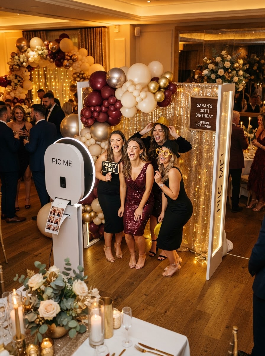 A stylish photobooth at a lively celebration
