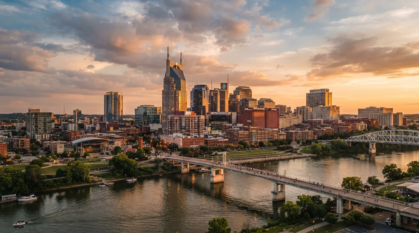 Nashville Tennessee skyline at golden hour