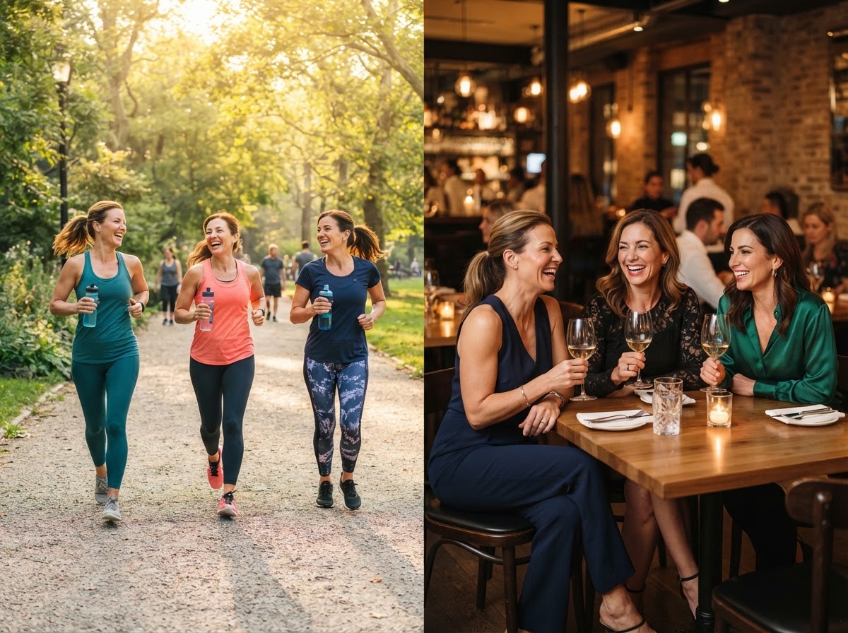 Women working out in the morning and dressed up for an evening out — the confidence of a lasting transformation