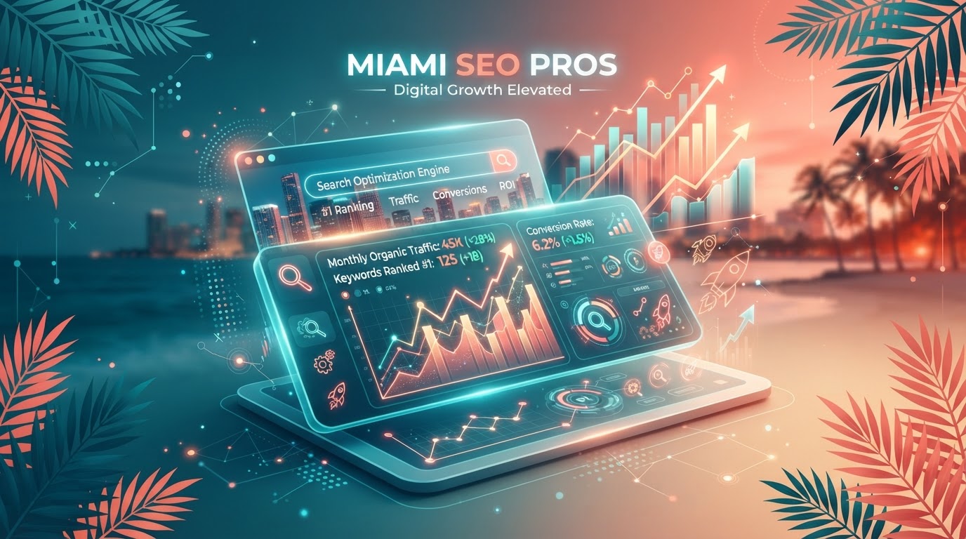Miami SEO analytics dashboard showing rising search rankings