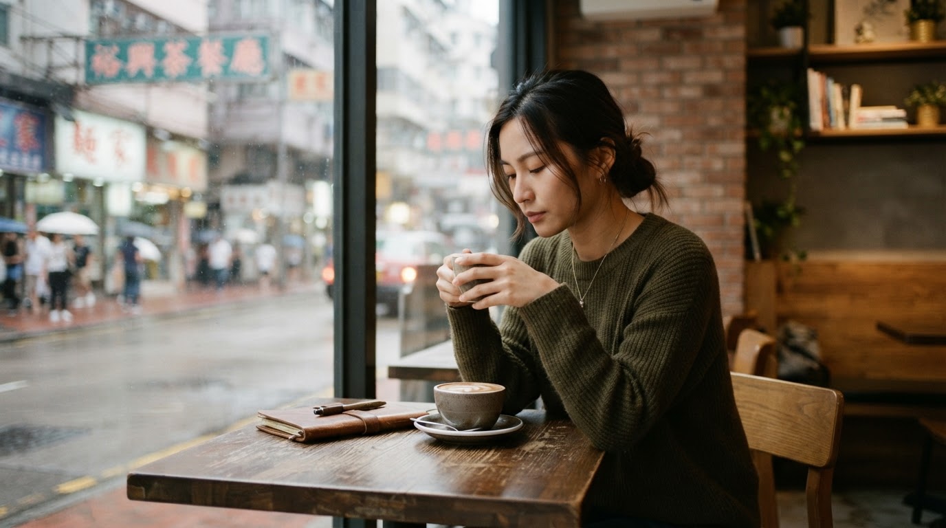 Person in Hong Kong in thoughtful contemplation