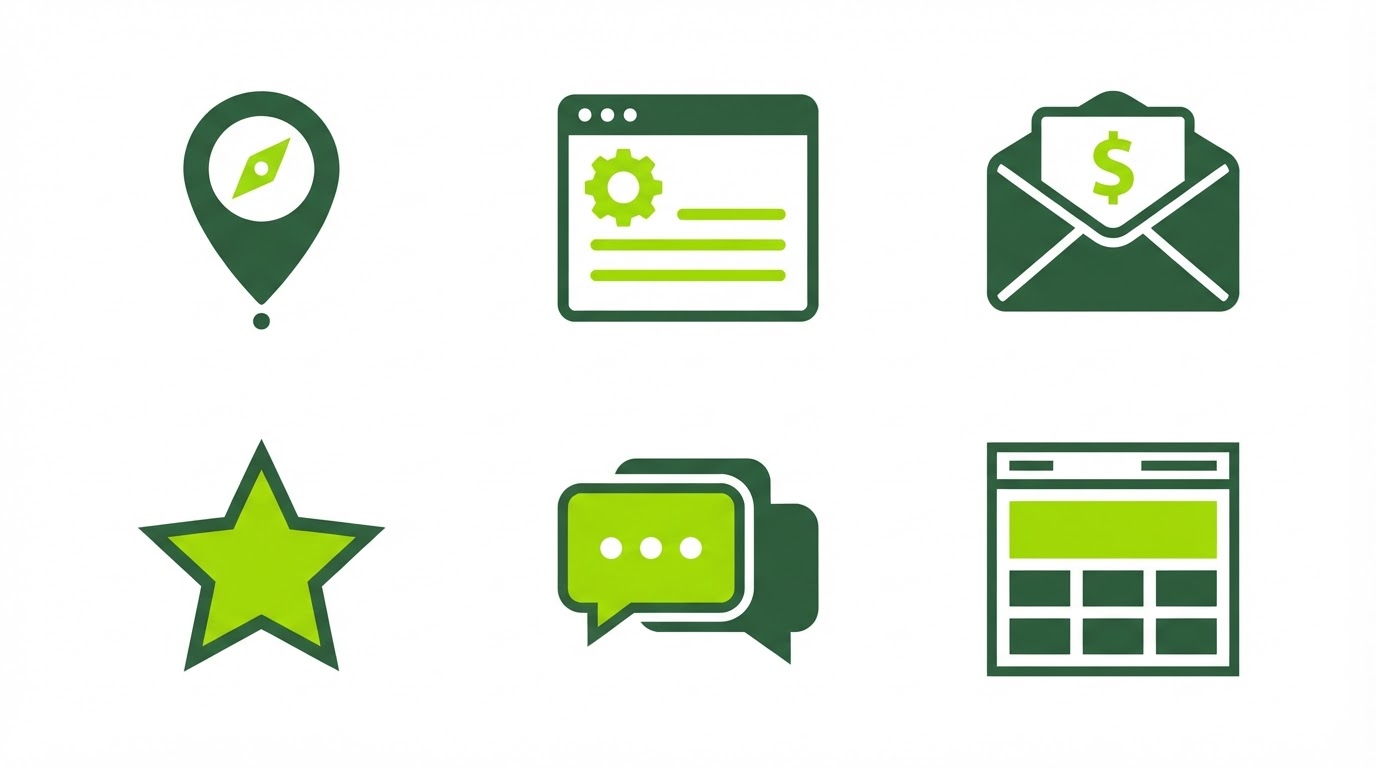 Set of six simple icons for a tradie online foundation