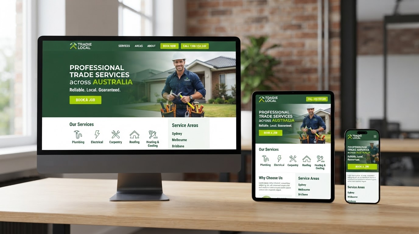 Tradie website shown on desktop, tablet and mobile