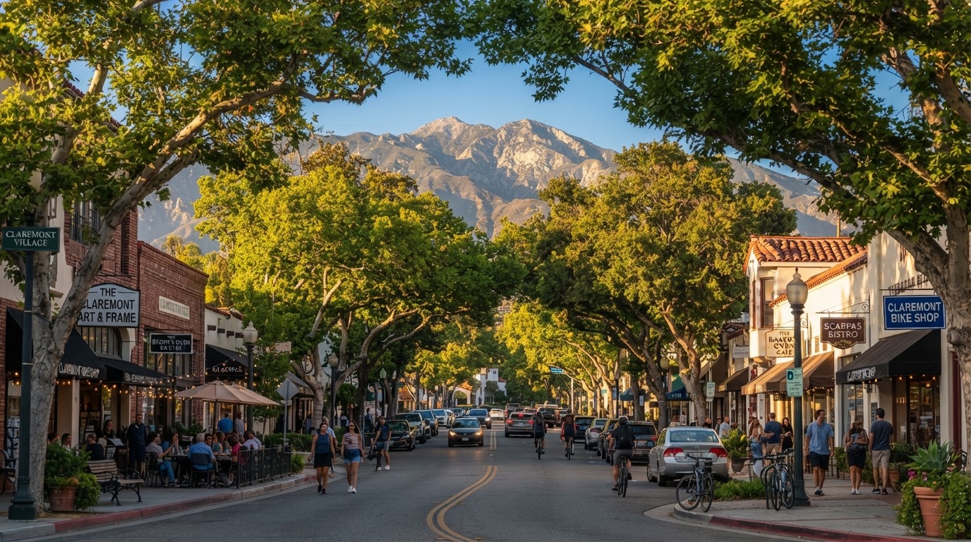 A bustling main street in the San Gabriel Valley, representing the Claremont local business community