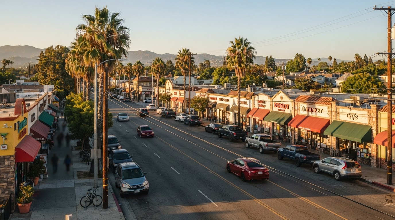 A bustling main street in the San Gabriel Valley, representing the Rosemead local business community