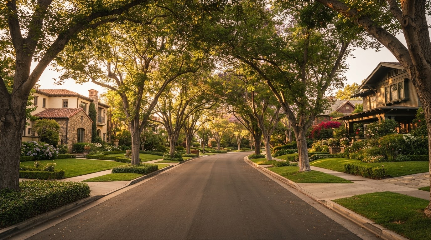 A bustling main street in the San Gabriel Valley, representing the San Marino local business community