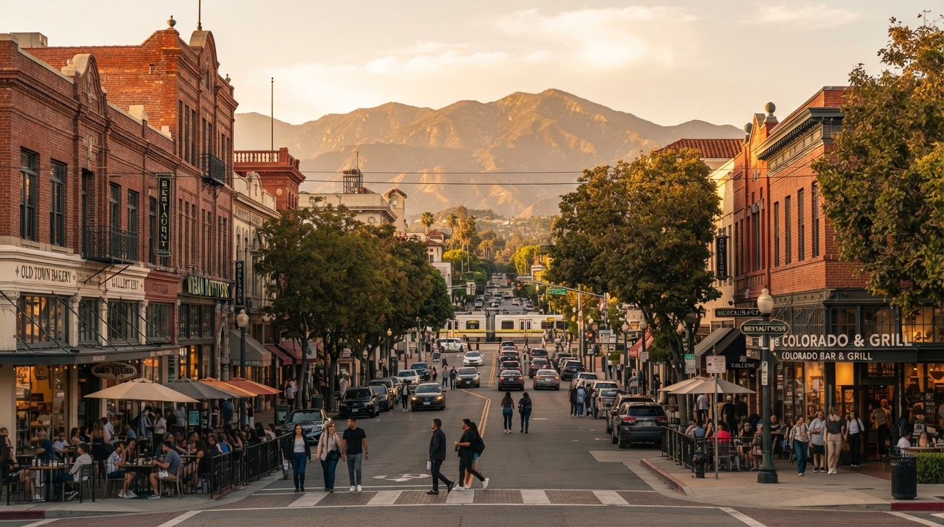 A bustling main street in the San Gabriel Valley, representing the Pasadena local business community