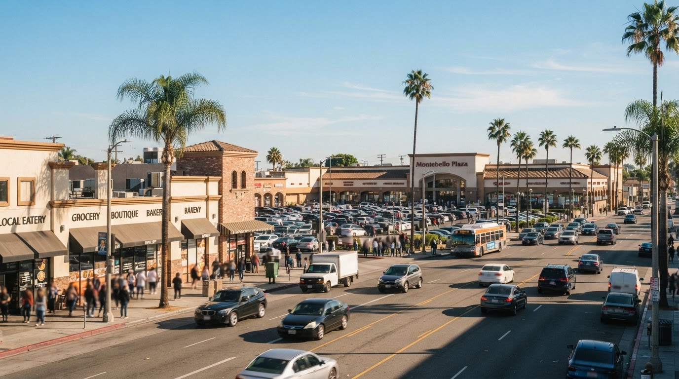 A bustling main street in the San Gabriel Valley, representing the Montebello local business community