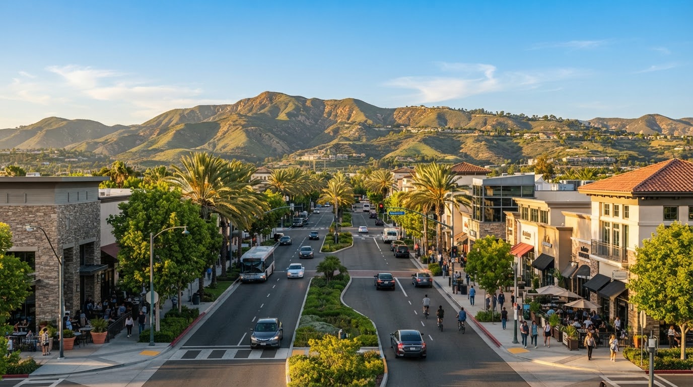 A bustling main street in the San Gabriel Valley, representing the Chino Hills local business community
