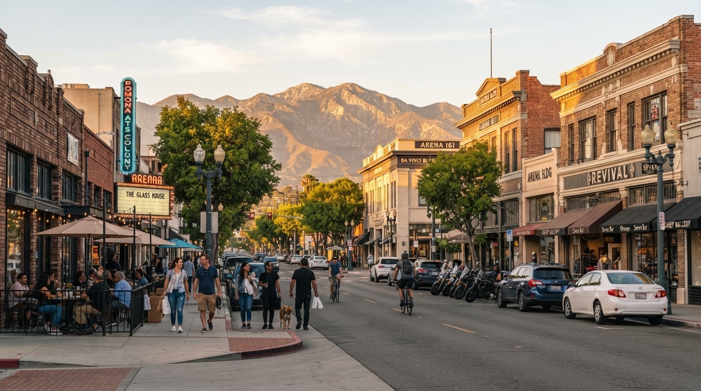 A bustling main street in the San Gabriel Valley, representing the Pomona local business community