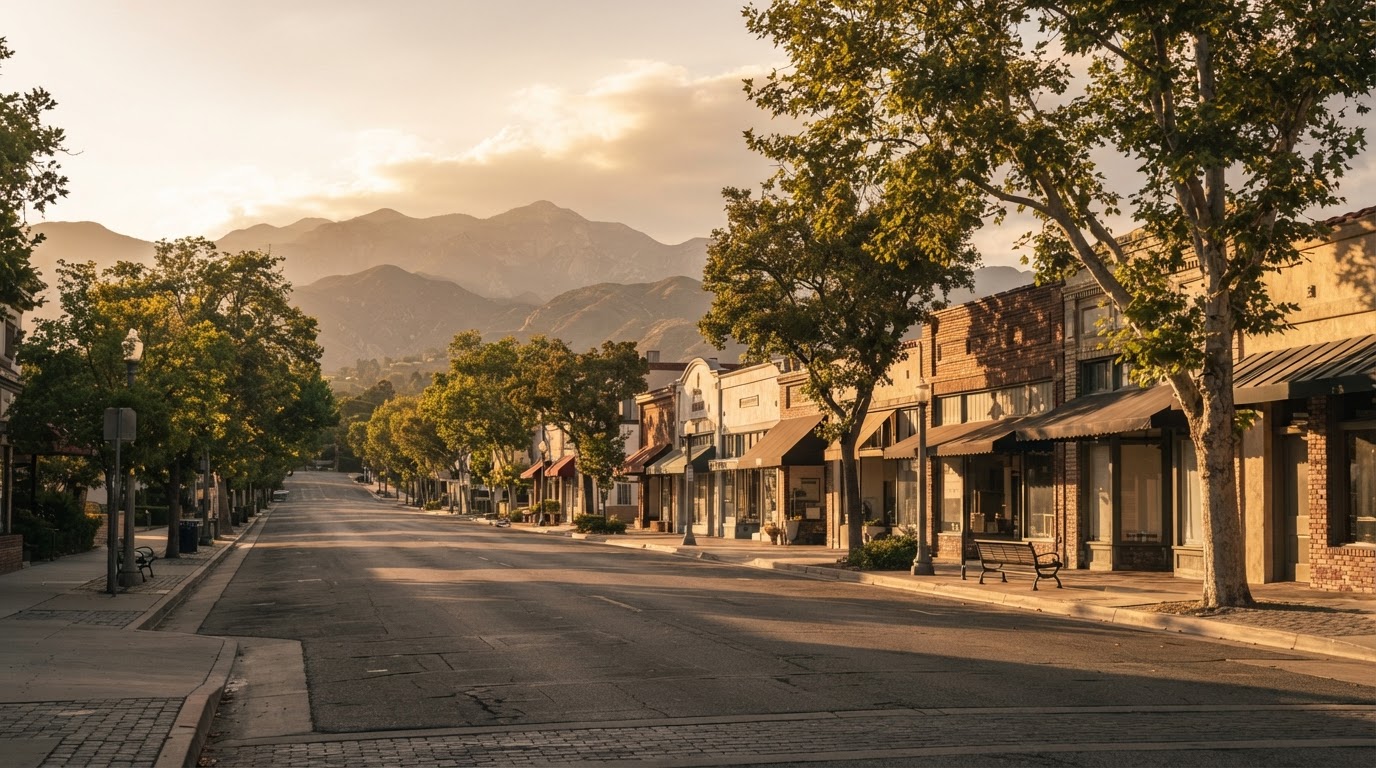 A bustling main street in the San Gabriel Valley, representing the San Dimas local business community