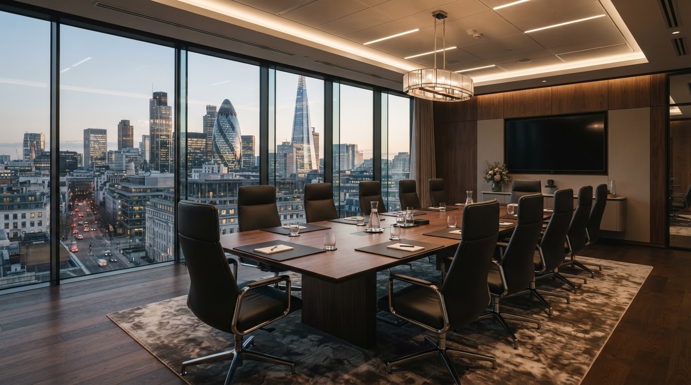 A modern professional consulting conference room with elegant chairs.