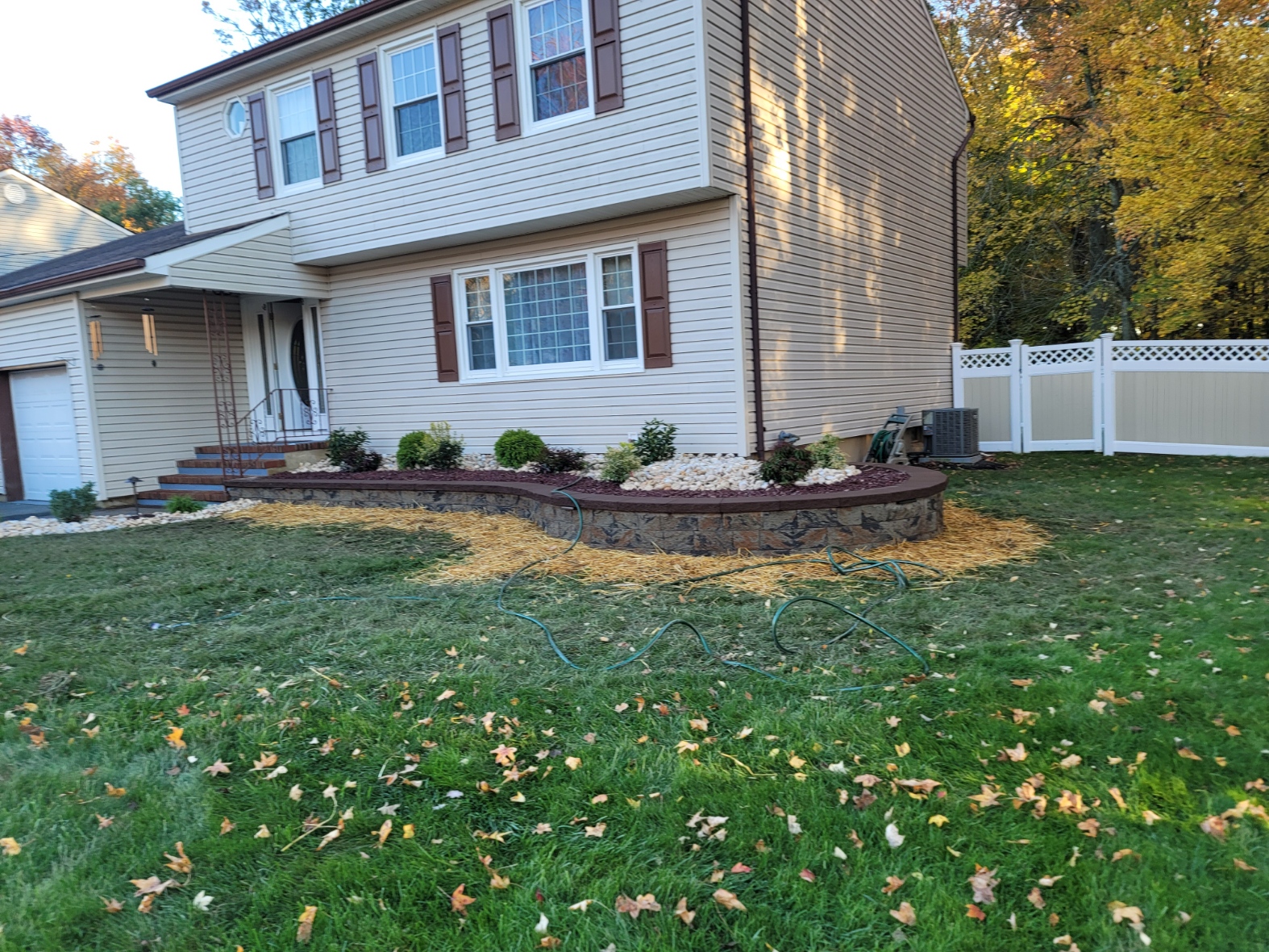 Custom retaining wall and tailored front yard landscape in Somerset County