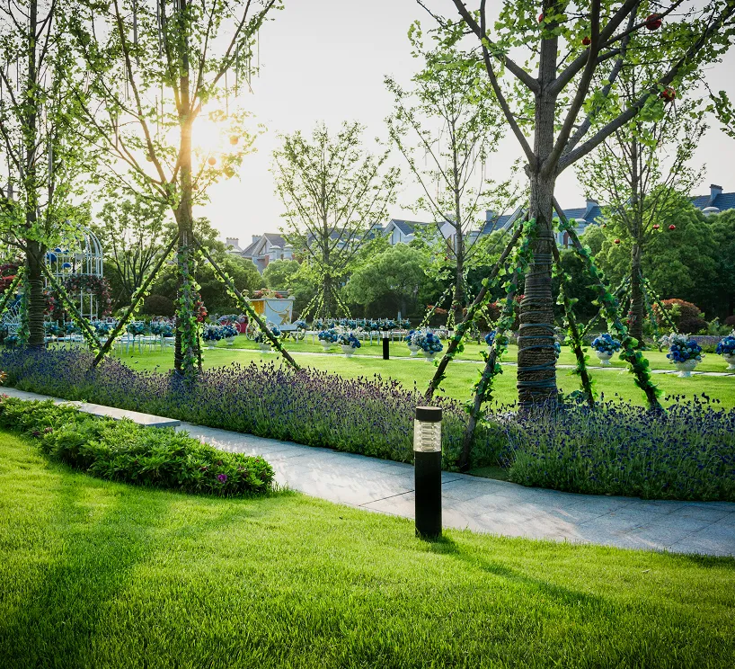 Landscape pathway lighting and manicured estate grounds in Somerset County