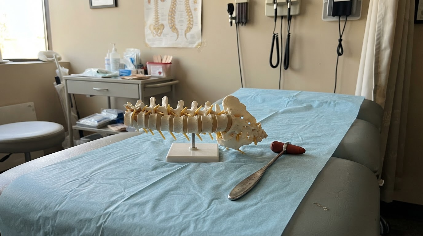 sciatica front of thigh femoral nerve examination bench and lumbar spine model