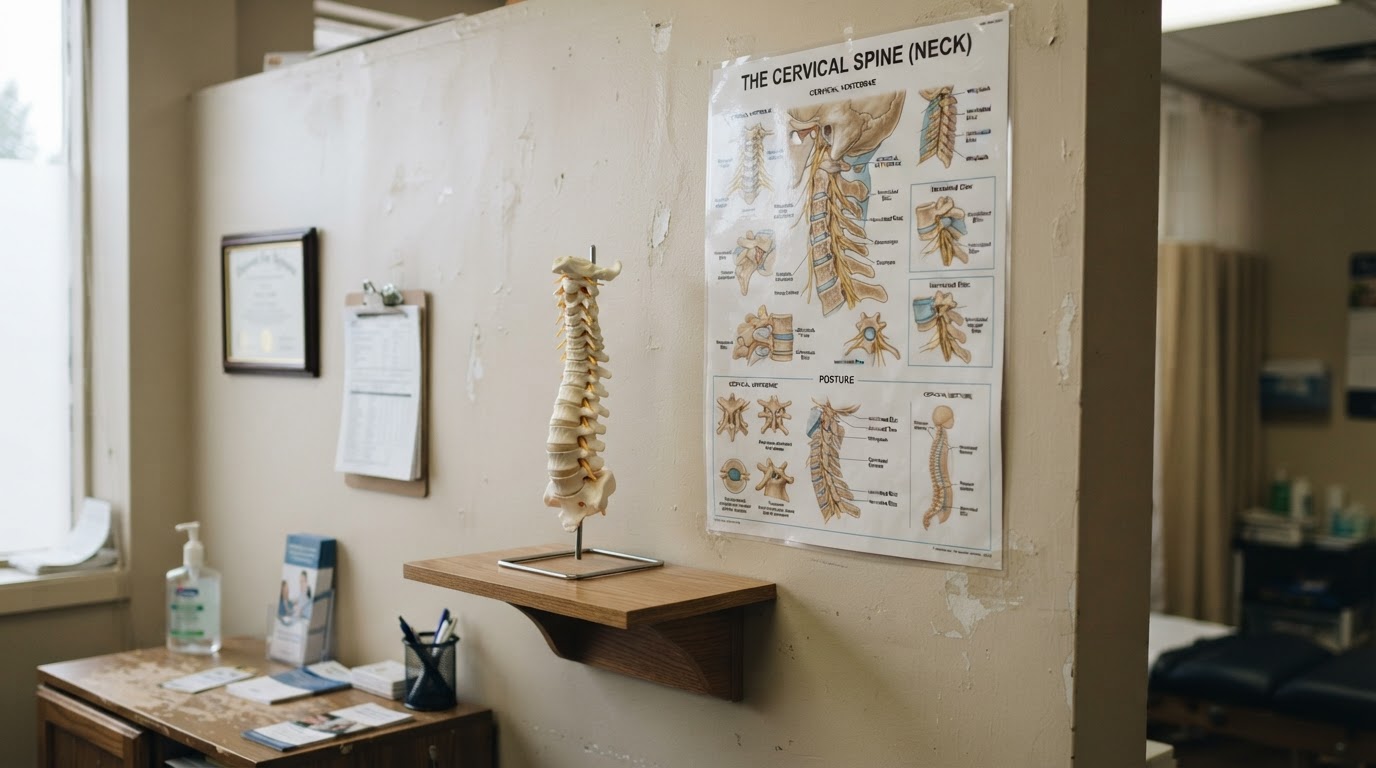 cervical facet syndrome neck joint model showing referred shoulder blade pain paths