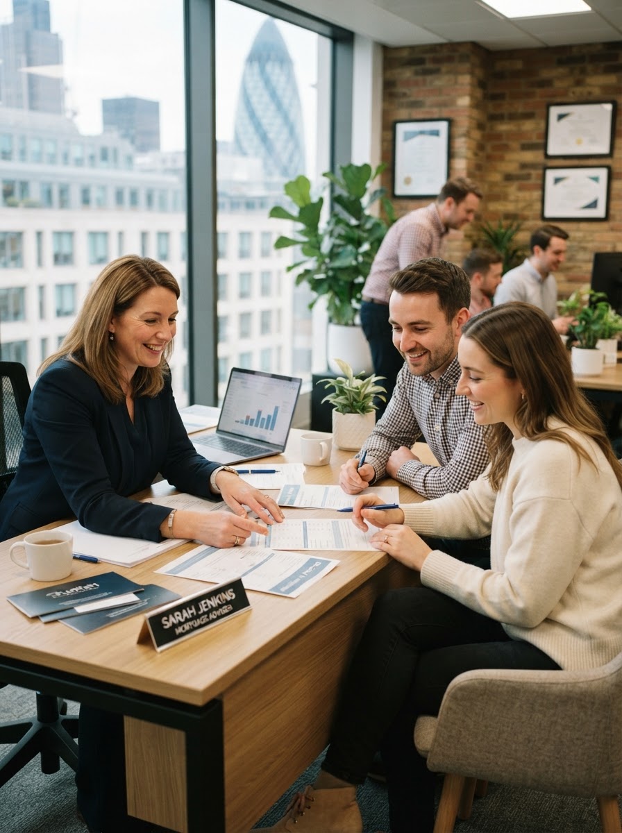 A mortgage adviser in conversation with clients about their options