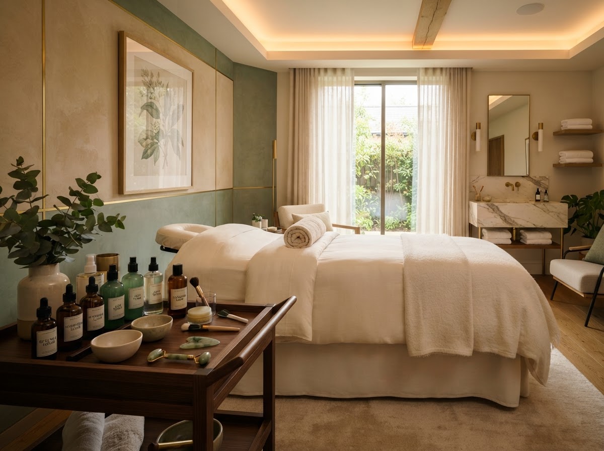 Facial treatment room and restorative skincare bed