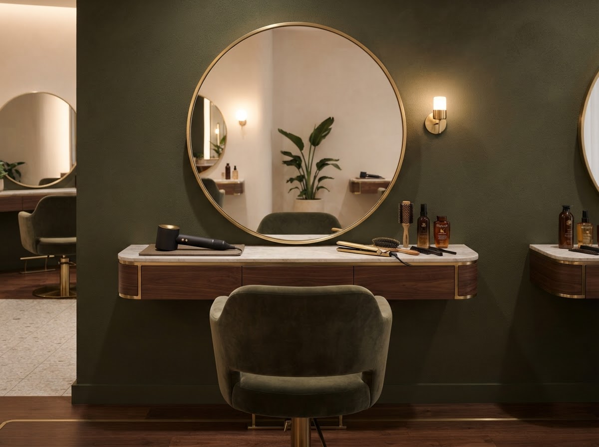 Haircut studio styling station at Luna Glow