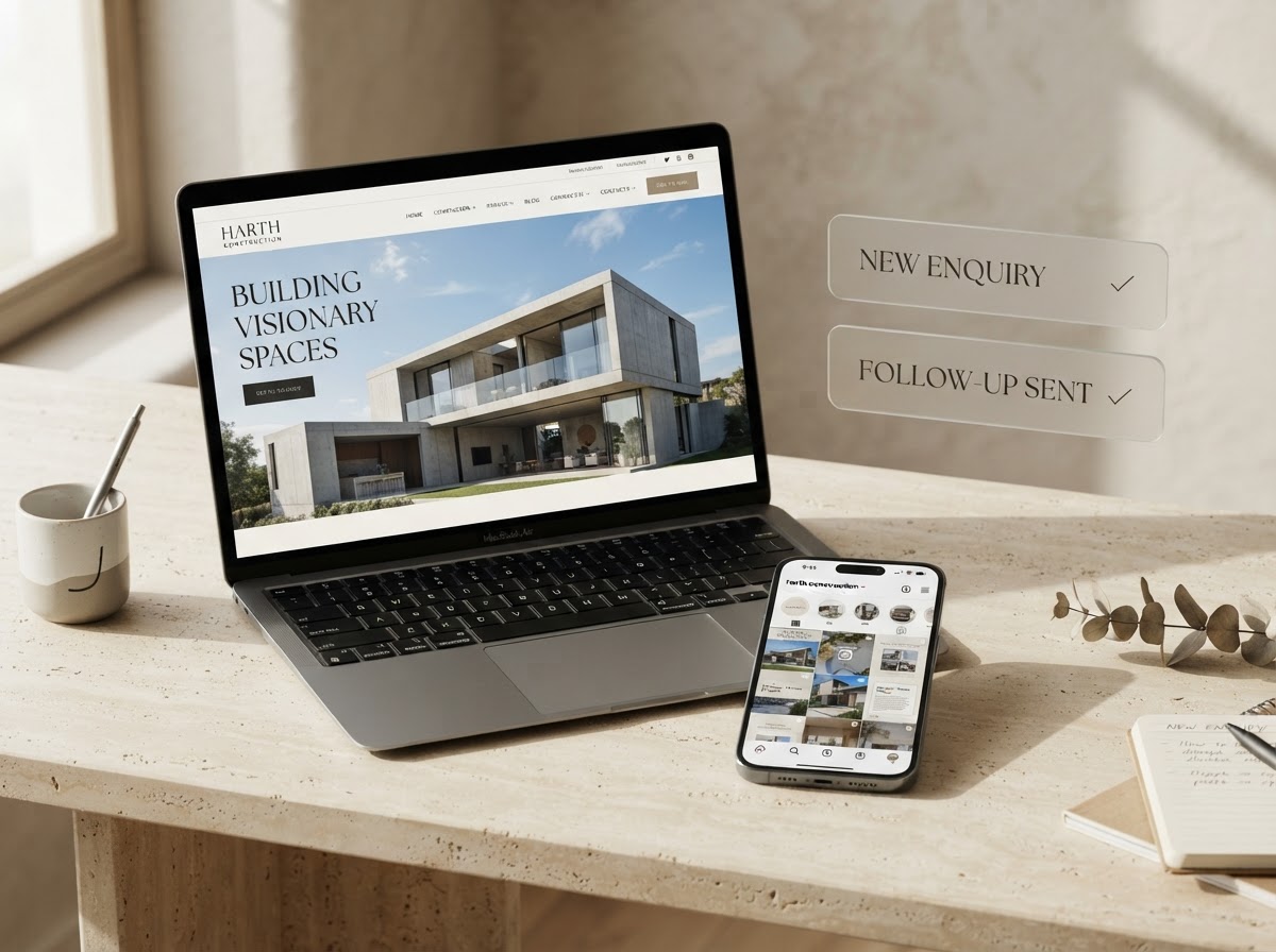 Motion Peak launch system — content, website and follow-up shown across devices