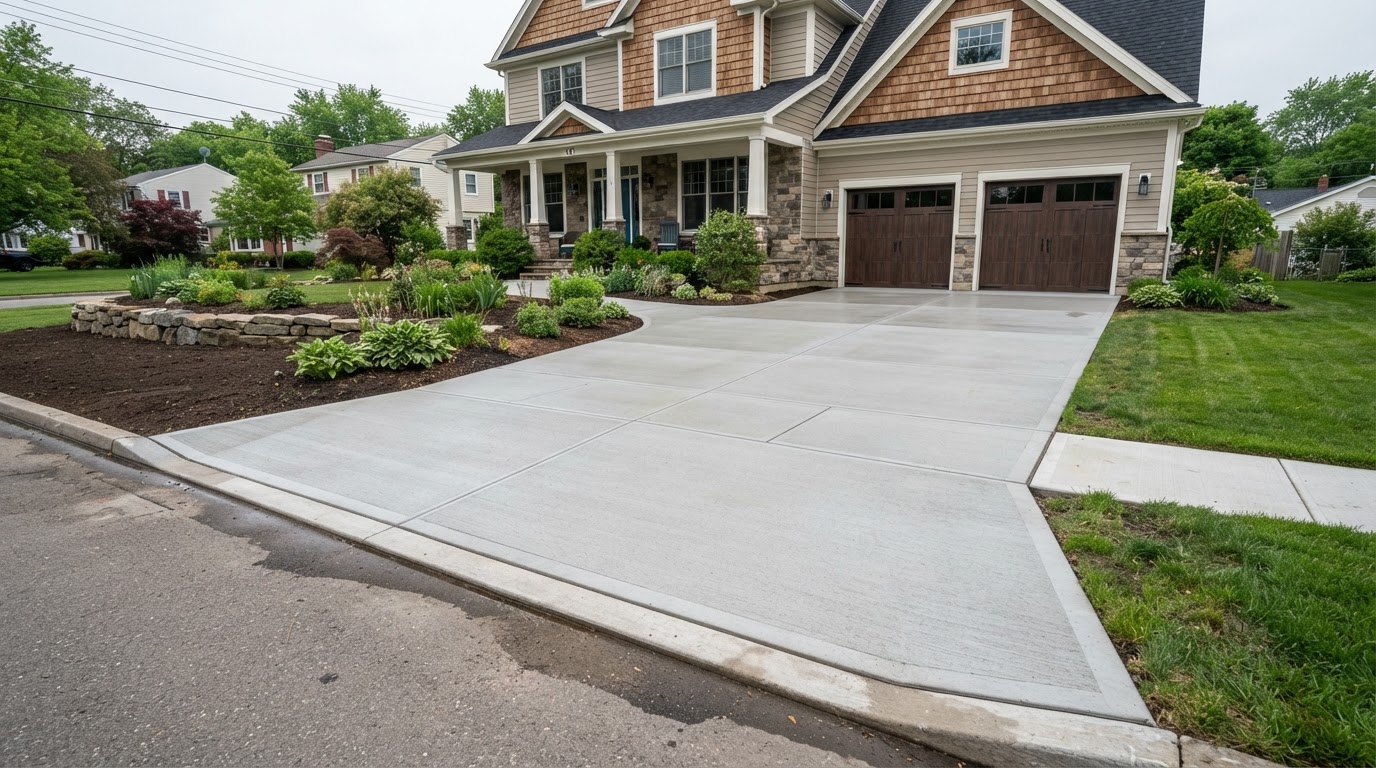 Completed concrete driveway in Western New York