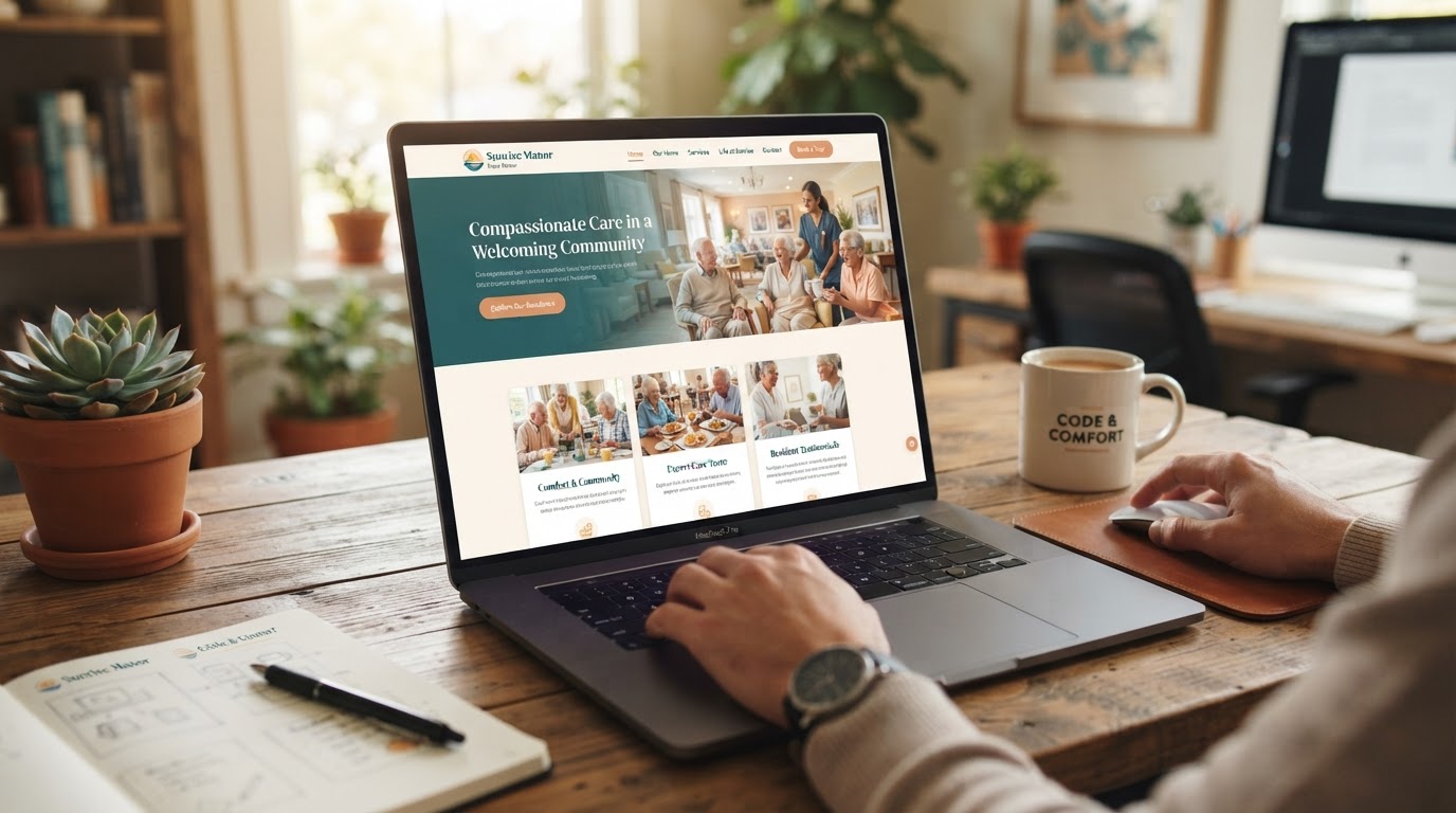 Laptop showing a care home website design