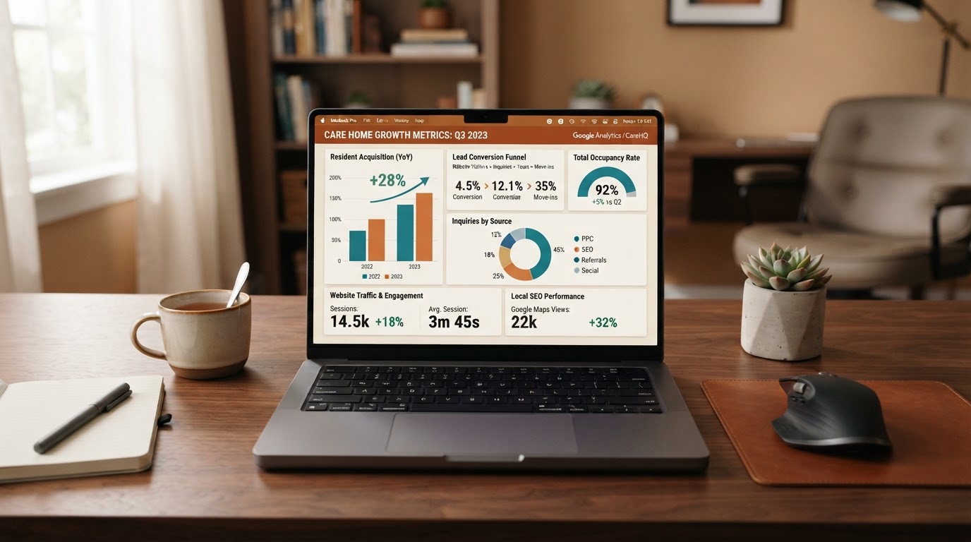 Marketing analytics dashboard for a care home business
