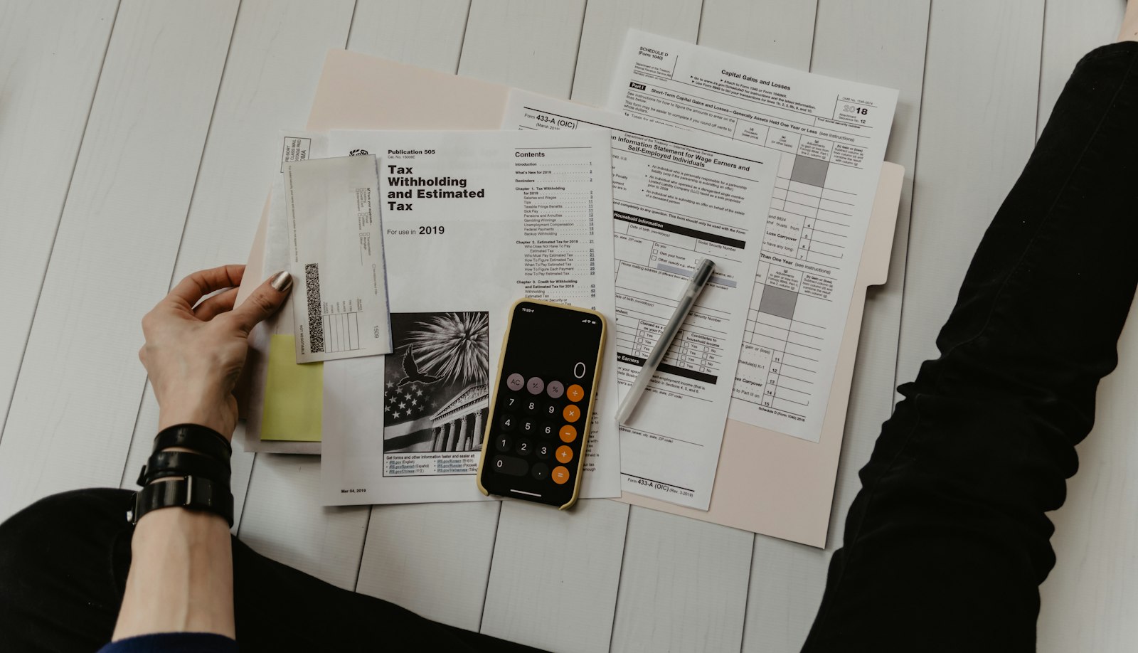 Business formation documents and calculator on a desk