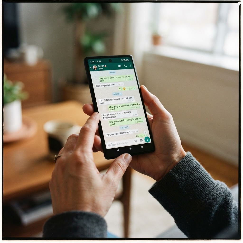 A smartphone showing a WhatsApp chat screen